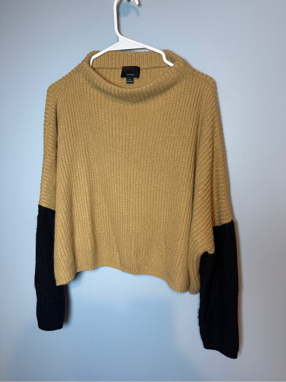 Lumiere Mustard and Black Colorblock Turtleneck Sweater